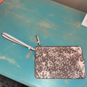 DKNY Brown and White Patterned Wristlet
